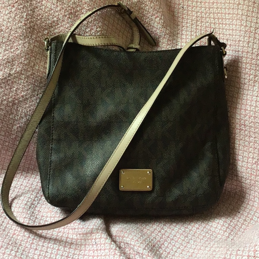 Michael Kors purse dark brown with lighter MK